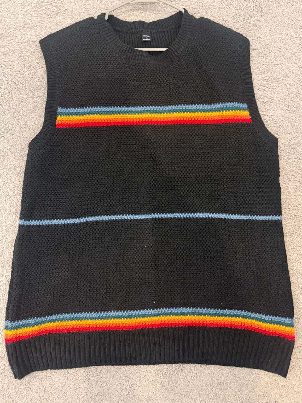 Manfinity Sweater Vest Size XL Black Rainbow Striped Knit
